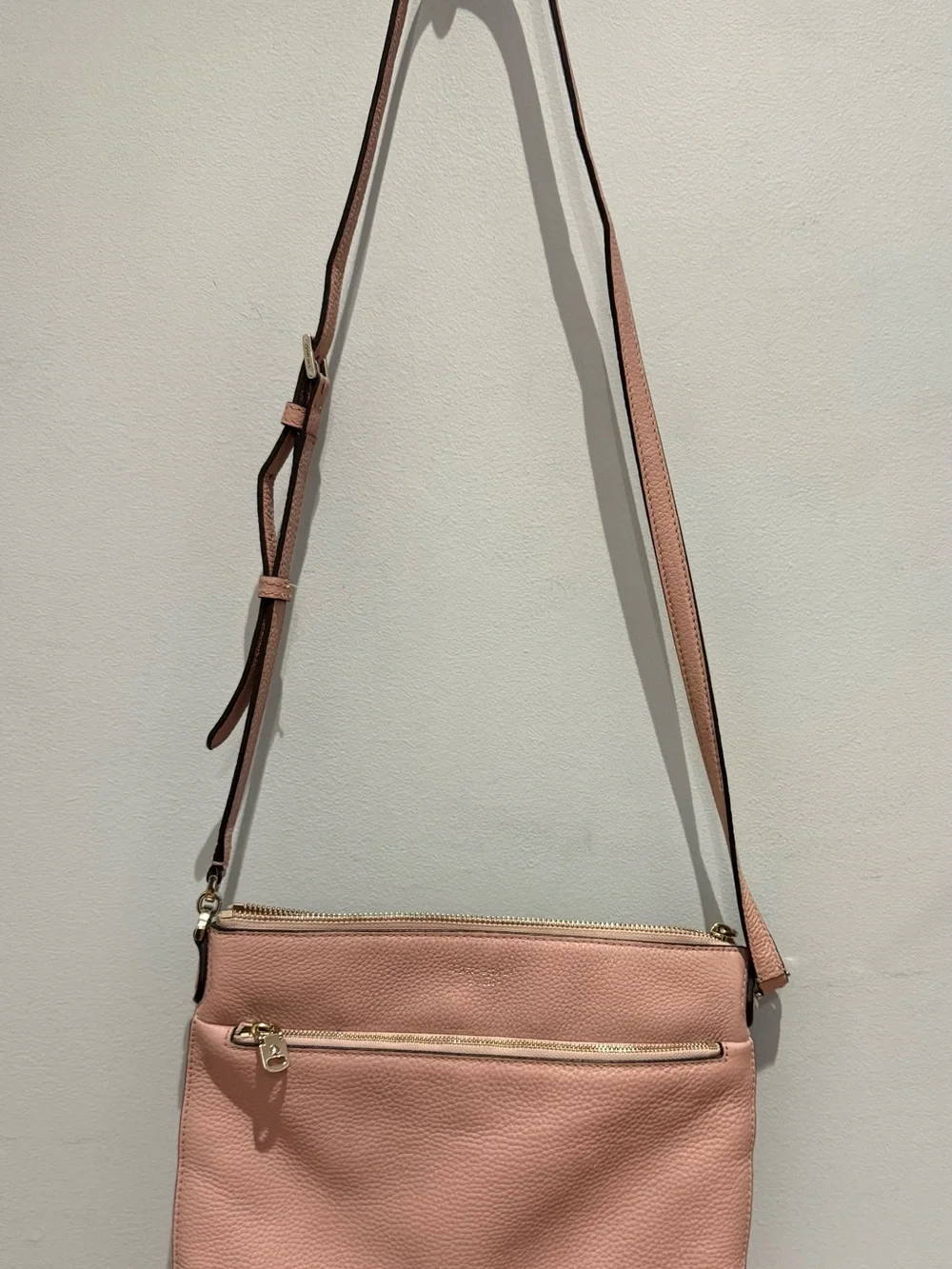 kate spade Blush Pink Leather Crossbody Bag with Front Zip Pocket